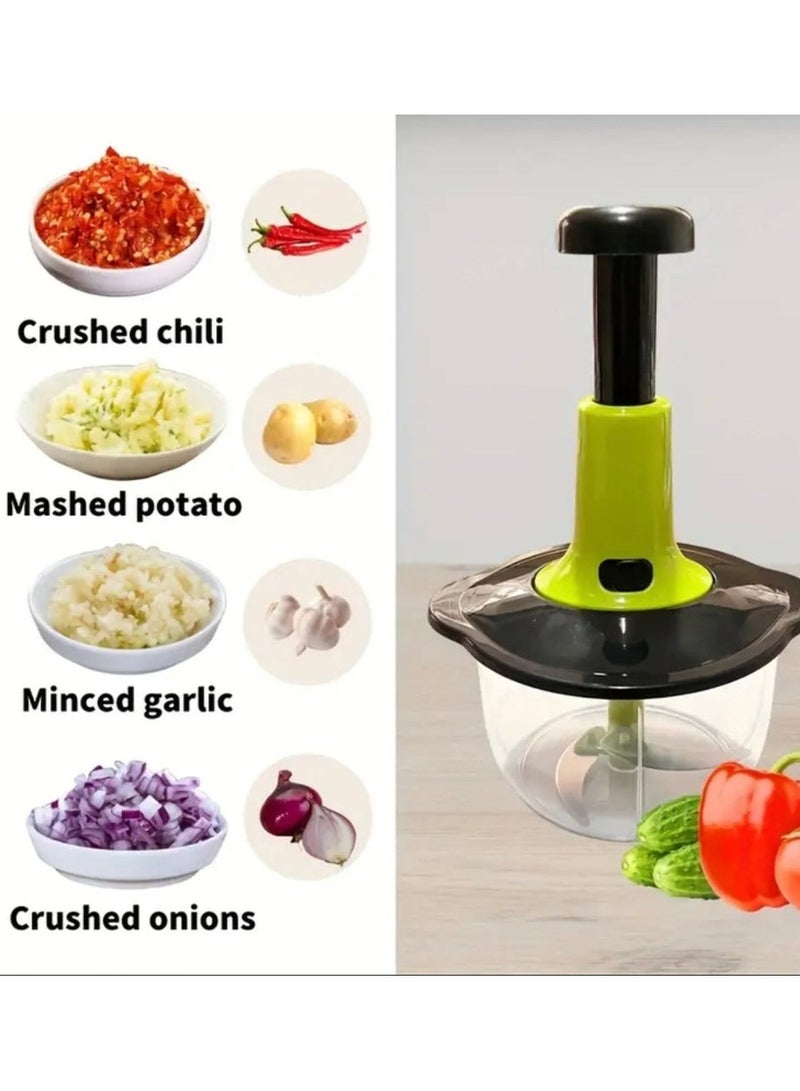 3 In 1 Manual Vegetable Chopper 1.5L Large Capacity, Hand Press Food Chopper with Stainless Steel Blades, No Electricity Push Chopper for Onion, Garlic, Salad, Vegetables, Fruits, Kitchen Prep Tool - Image 4