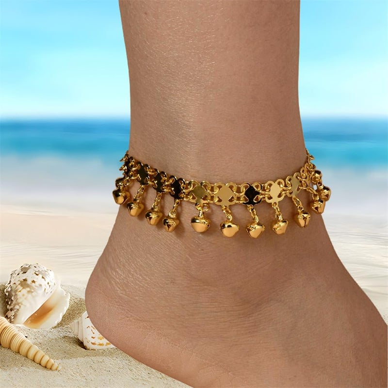 OIDIMS Boho Jingling Bell Anklet for Women Gold-Tone Plated Tassel Bracelet Adjustable Barefoot Chain with Vintage Dangling Sounds Bells Beads Indian Gypsy Beach Fashion Jewelry Summer Fashion Charm - Image 2