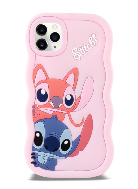 حافظة هاتف من السيليكون الناعم المتموج ثلاثية الأبعاد من Lilo and Stitch لهاتف Iphone 16 Pro Max (وردي فاتح)