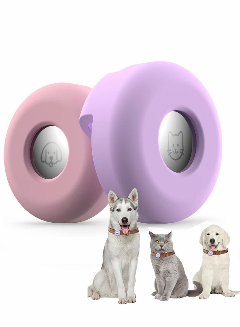 Excefore 2 PCS Air tag Dog Collar Holder, Silicone Pet Case for Apple Tags, Anti-Lost Tag Holder Compatible with Cat Collars Charms Accessories, Pink Purple  - Image 1