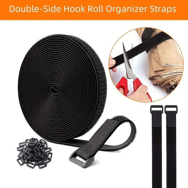 Nylon Reusable Double Sided Hook Straps 0.79inch for Cable Organization Home Storage Solutions - Image 1