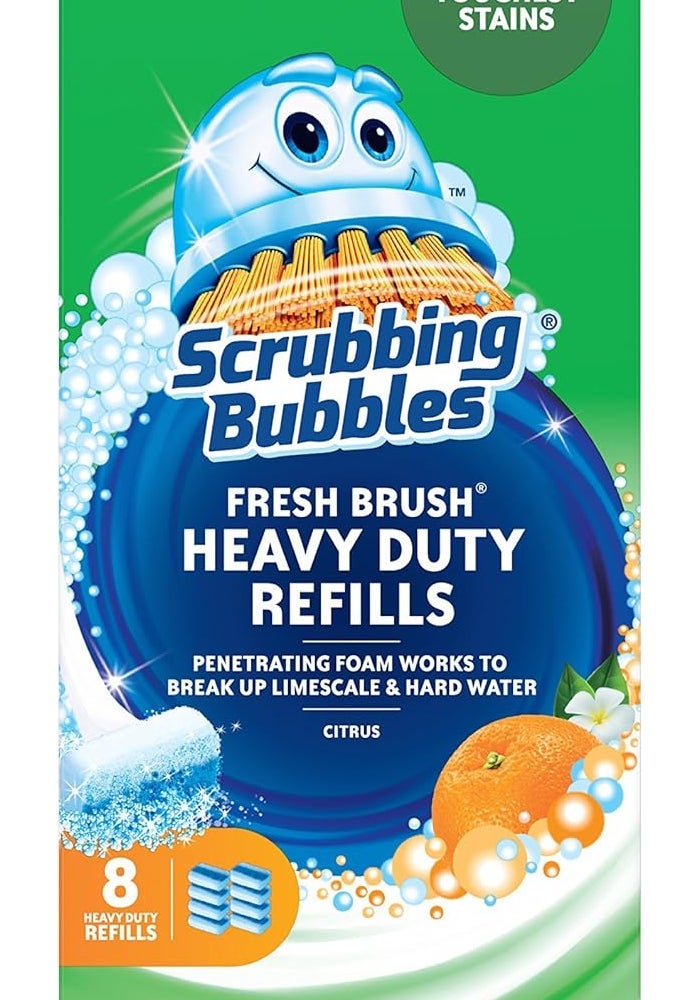 Scrubbing Bubbles عبوات إعادة تعبئة منظف المرحاض الثقيل من سكربينغ بابلز فريش برش، برائحة الحمضيات، 8 قطع - Image 1