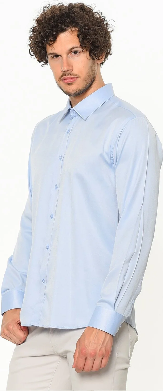 فاريتا Men's Blue Slim Fit Straight Long Sleeve Shirt