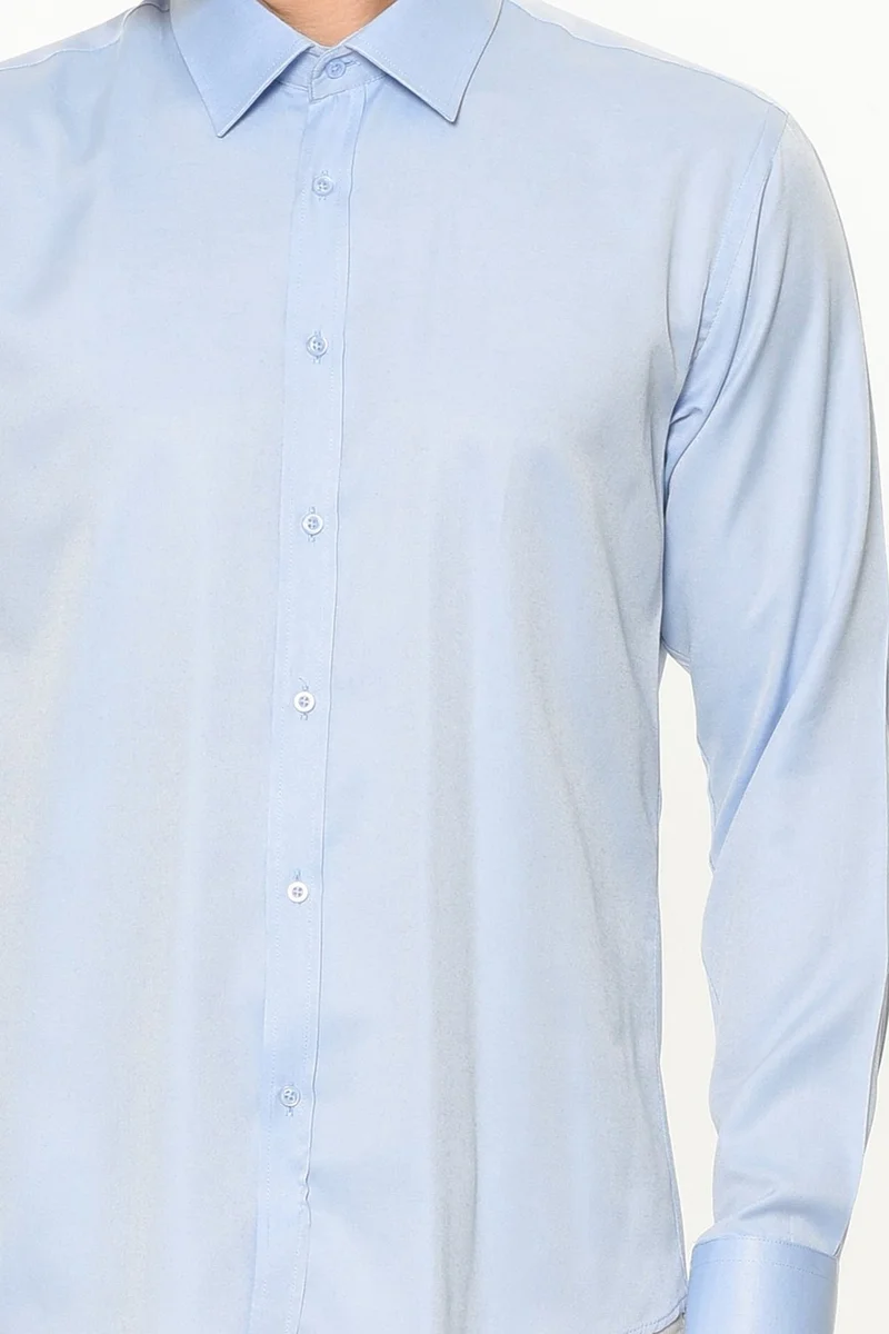 فاريتا Men's Blue Slim Fit Straight Long Sleeve Shirt
