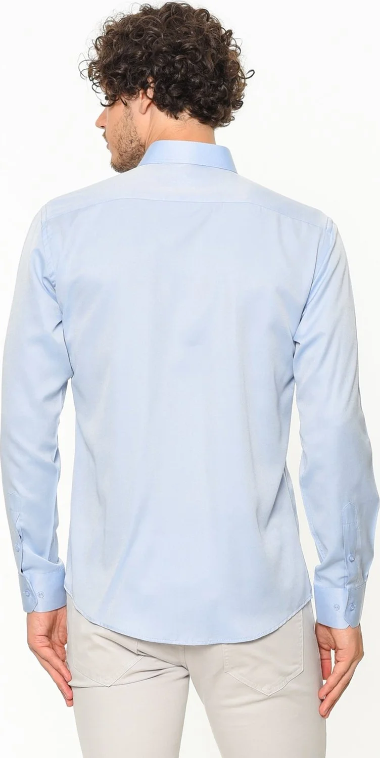 فاريتا Men's Blue Slim Fit Straight Long Sleeve Shirt