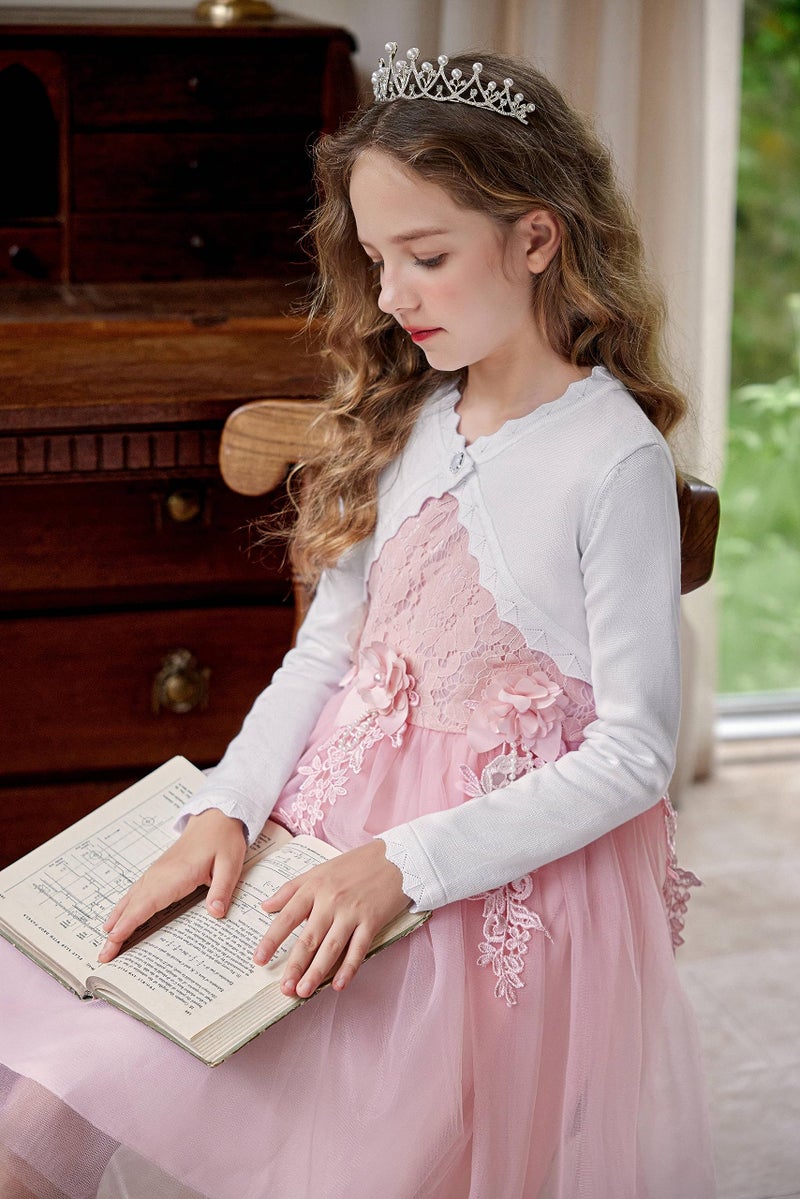 Arshiner Girls Bolero Shrug Button Down Knitted Cardigan Tops White for 10-11 Years - Image 3
