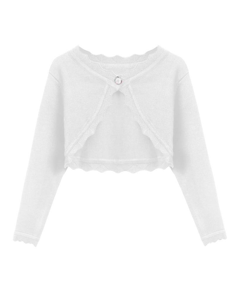 Arshiner Girls Bolero Shrug Button Down Knitted Cardigan Tops White for 10-11 Years - Image 1