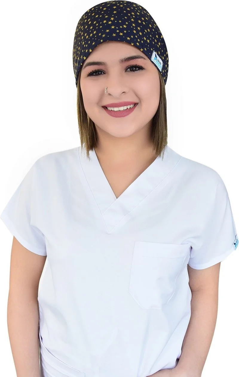 Nur Medikal Giyim Navy Blue Star Patterned Surgical Bonnet B47