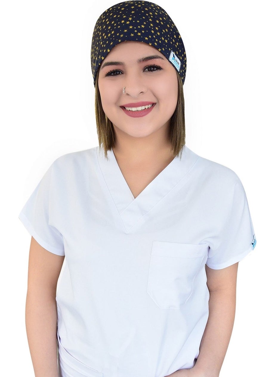 Nur Medikal Giyim Navy Blue Star Patterned Surgical Bonnet B47  - Image 4