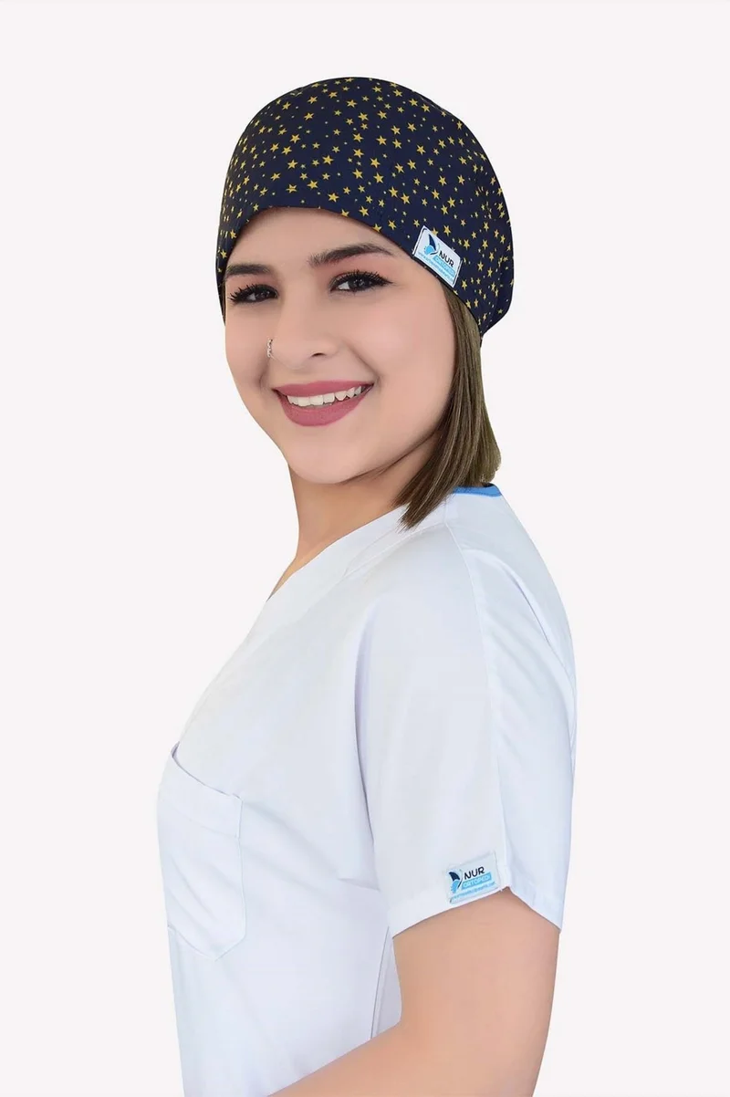 Nur Medikal Giyim Navy Blue Star Patterned Surgical Bonnet B47