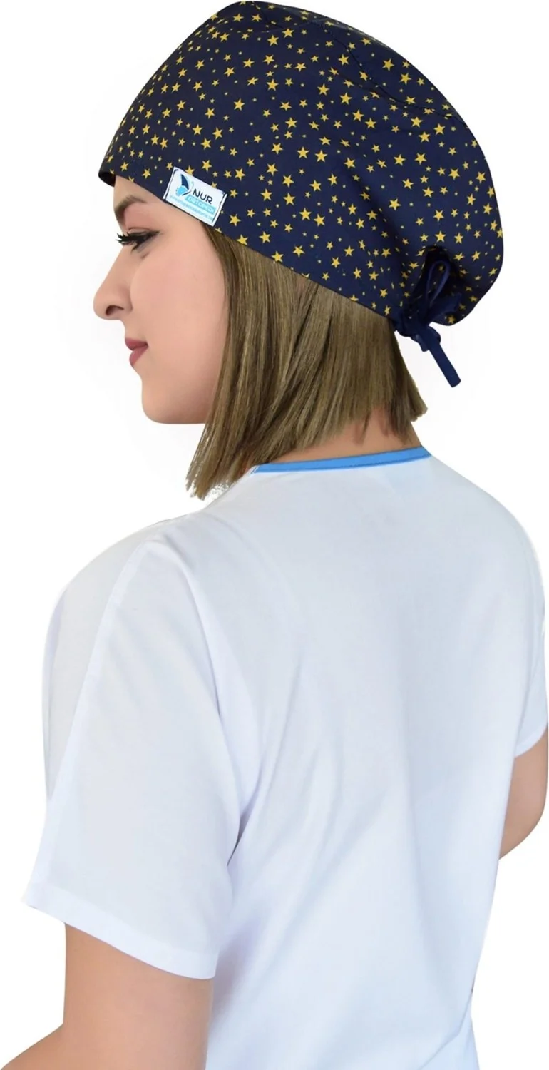 Nur Medikal Giyim Navy Blue Star Patterned Surgical Bonnet B47