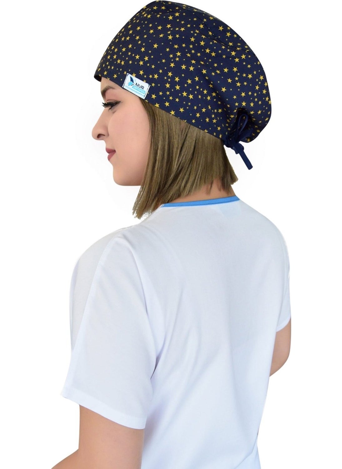 Nur Medikal Giyim Navy Blue Star Patterned Surgical Bonnet B47  - Image 5
