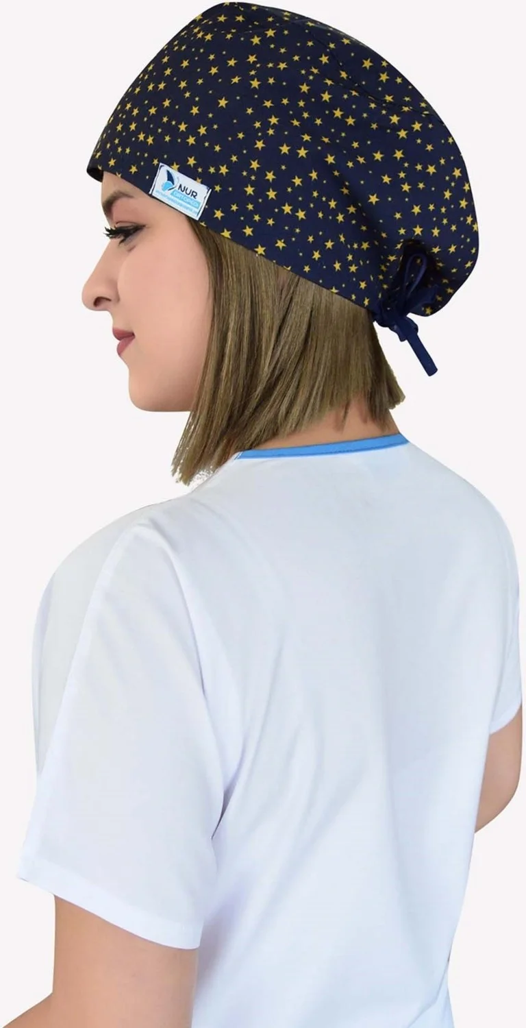 Nur Medikal Giyim Navy Blue Star Patterned Surgical Bonnet B47