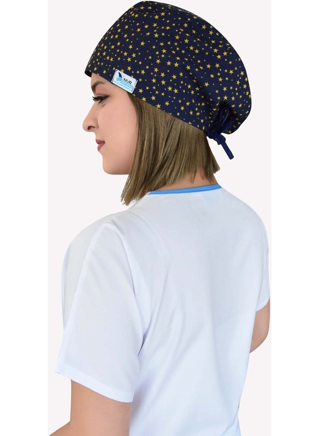 Nur Medikal Giyim Navy Blue Star Patterned Surgical Bonnet B47  - Image 2