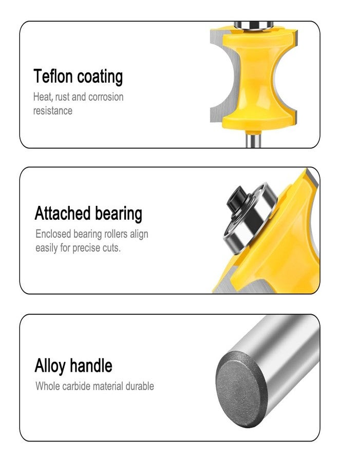 WSOOX 5PCS Bullnose Beading Router Bits with 1/4-Inch Shank Carbide-Tipped Corner Beading Bits Set Radius:1/4",3/8",1/2",5/8",3/4" - Image 3