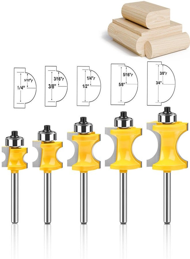 WSOOX 5PCS Bullnose Beading Router Bits with 1/4-Inch Shank Carbide-Tipped Corner Beading Bits Set Radius:1/4",3/8",1/2",5/8",3/4" - Image 2