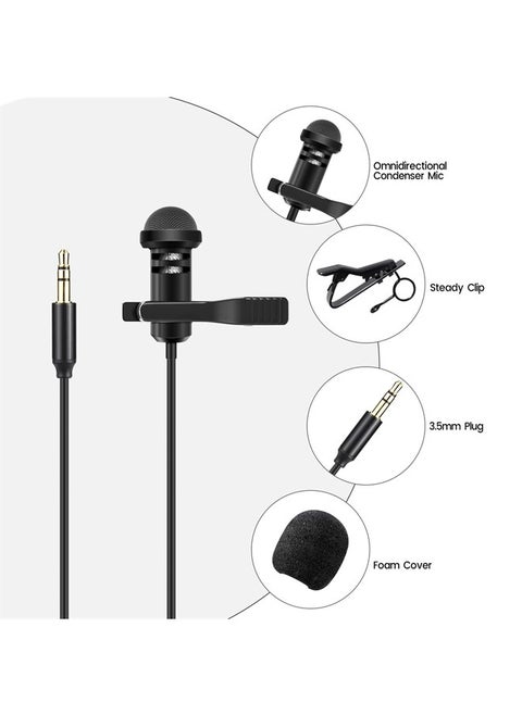 Media Mod Mic for GoPro HERO11 10 9 Black Action Camera, Lavalier Lapel Videomic Clip-on Microphone Compatible with GoPro Pro 3.5mm Mic Adapter for Vlogging, 5ft