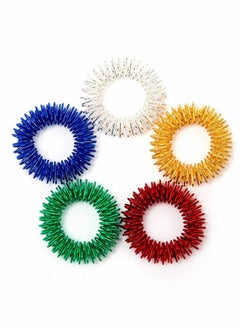 5 Pack Spiky Sensory Finger Acupressure Massage Rings, Silent Great Fidget Sensory Toy for Kids Teens & Adults - Aids with Focus ADD ADHD OCD & Autism, 5 Bright Colors