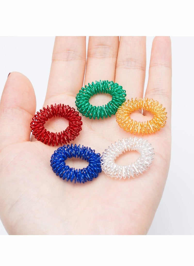 Generic - 5 Pack Spiky Sensory Finger Acupressure Massage Rings, Silent Great Fidget Sensory Toy for Kids Teens & Adults - Aids with Focus ADD ADHD OCD & Autism, 5 Bright Colors - Image 1