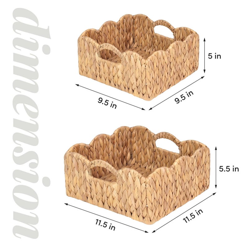 SIEUSALEVN Scalloped Baskets (Natural-Set of 2) Basket Living Room Organizer, Water Hyacinth Baskets For Decor, Woven Basket for Bathroom, Bedroom, Laundry. Hyacinth Storage Basket with Built-in Handles - Image 2