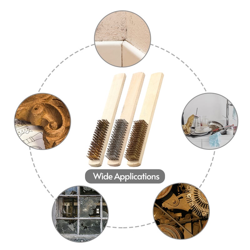 12 PCS Wire Brush Set with Wood Handle Pure Copper Wire Scratch Brush for Cleaning Rust Removal - Image 5