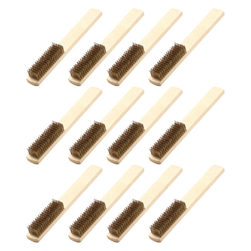 12 PCS Wire Brush Set with Wood Handle Pure Copper Wire Scratch Brush for Cleaning Rust Removal - Image 1