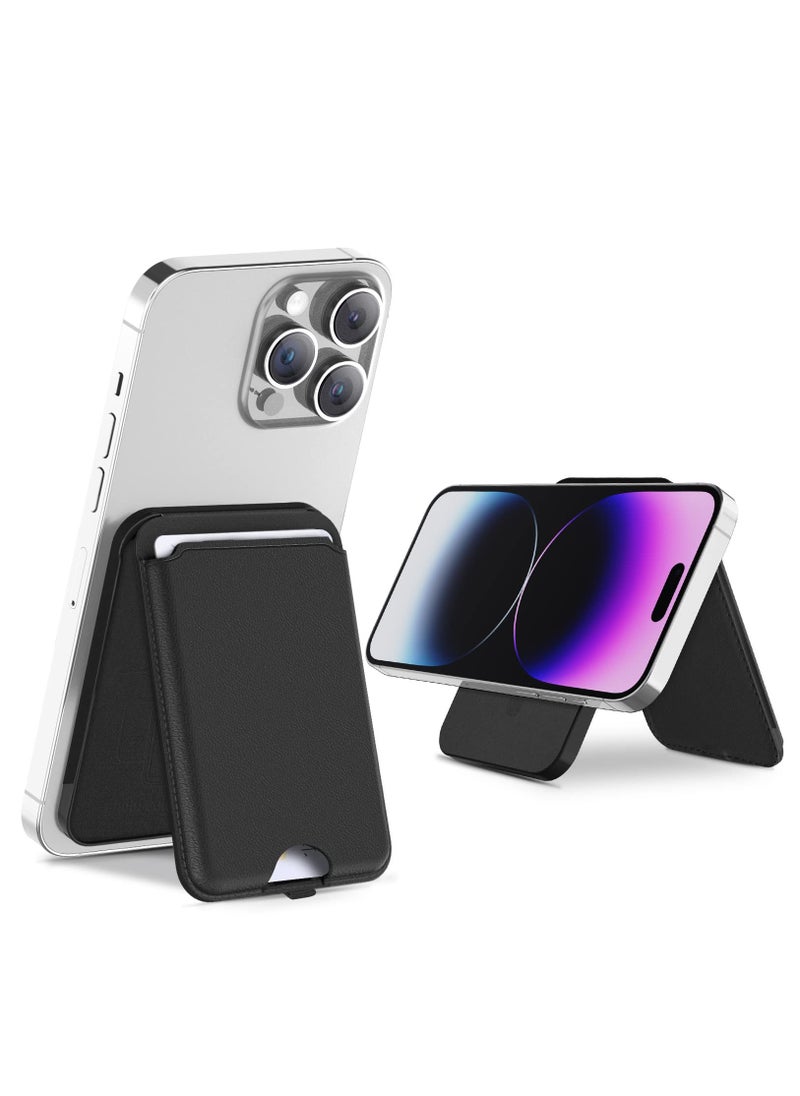 Excefore Magnetic Wallet Compatible with Mag-safe, Adjustable Magsafe Wallet Stand PU Leather Compatible with iPhone 14 Pro Max/14 Pro/14 Plus/14/13 Pro Max/13 Pro/13/12 Pro Max/12 Pro/12, Black  - Image 1