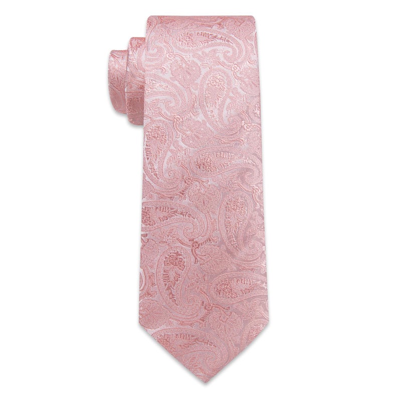 YourTies Pink Tie and Pocket Square Set Formal Silk Mens Tie Paisley Floral Necktie for Business Wedding Party - Image 5