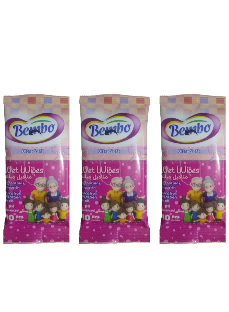 Bembo Three Pieces of Bembo Wet Pocket Wipes 3*10 Pieces