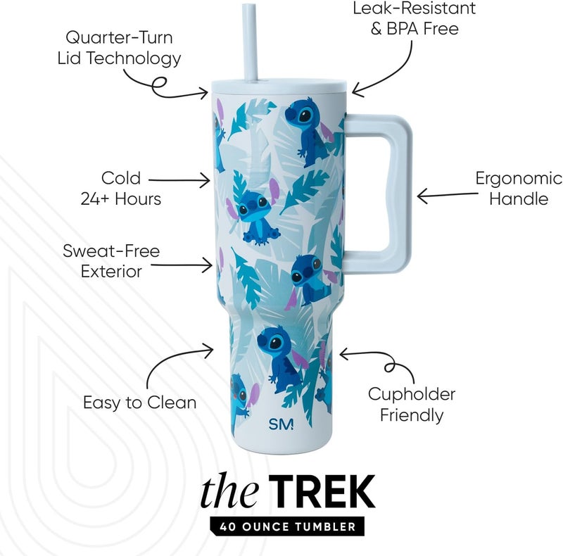 Simple Modern Disney 40 oz Tumbler with Handle and Straw Lid | Insulated Stainless Steel Water Bottle Travel Mug | Gifts for Women Men | Trek Collection | 40oz | Tropical Stitch - Image 1