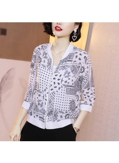 Generic 2024 Summer New Large Size Loose Fit Jacket Cardigan Top Short Jacket Trendy Printing Sun Protection Baseball Uniform For Women 3060# 