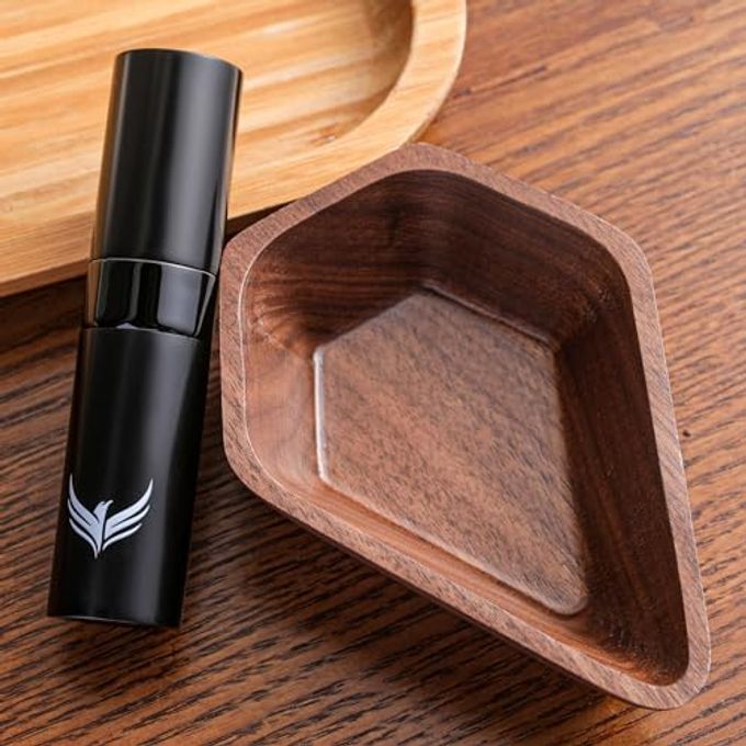 KNODOS Walnut Coffee Bean Dosing Cup and RDT Coffee Spritzer Gift Set Coffee Bar Accessories Wooden Dosing Vessel Single Dose Coffee Measuring Tray Kit - Image 1