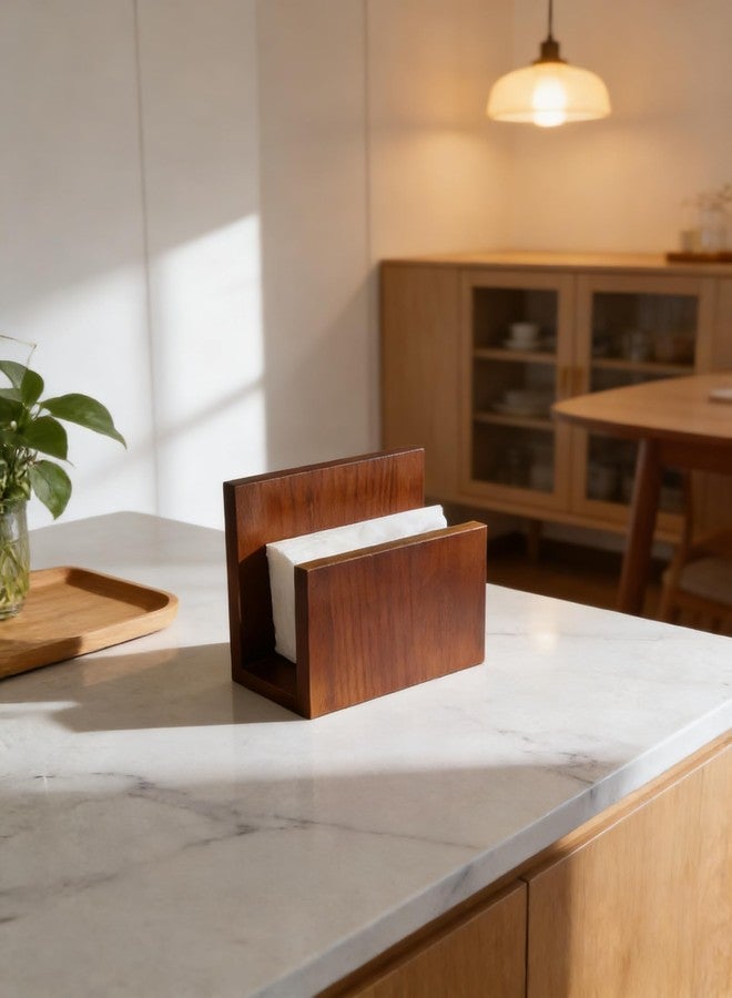 ZELURA Wooden Upright Napkin Holder for Table and Kitchen, Wood, Brown - Image 3