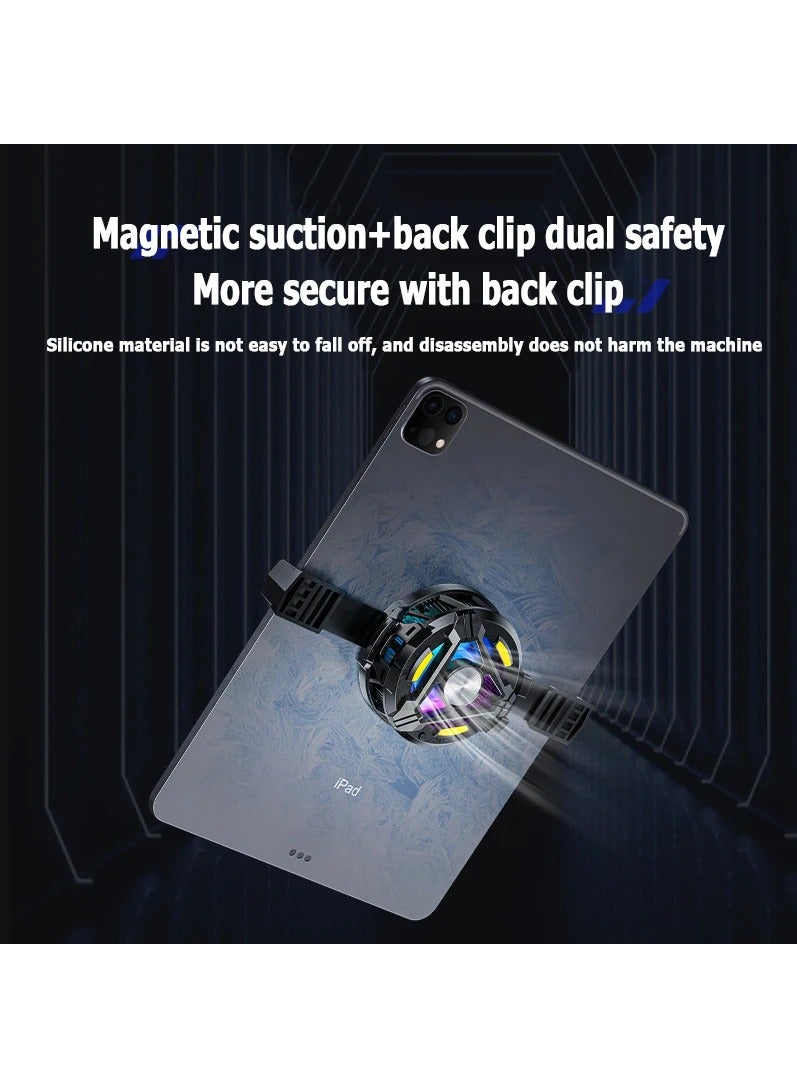 ريكتو مبرد هواتف 2 في 1 مع مغناطيس + مشبك خلفي، مبرد آيباد، مروحة تبريد للهواتف والأجهزة اللوحية، مبرد مغناطيسي للأجهزة اللوحية، مشعاع مع عرض درجة الحرارة لألعاب الموبايل والبث المباشر (مع لوحة تبريد) - Image 3