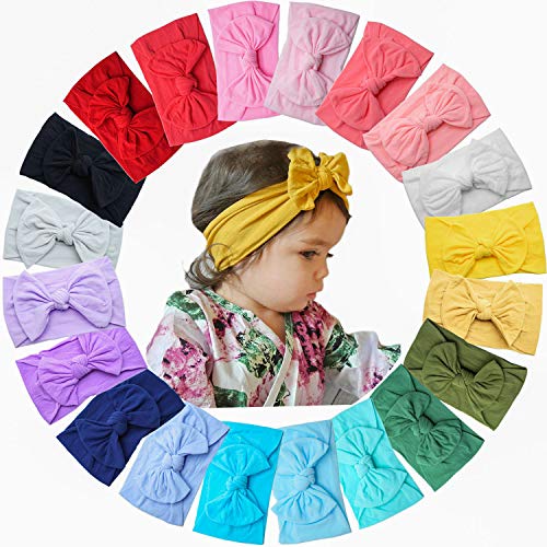 CÉLLOT 20 Colors Super Stretchy Soft Knot Baby Girl Headbands with Hair Bows Nylon Head Wrap For Newborn Baby Girls Infants Toddlers Kids - Image 1