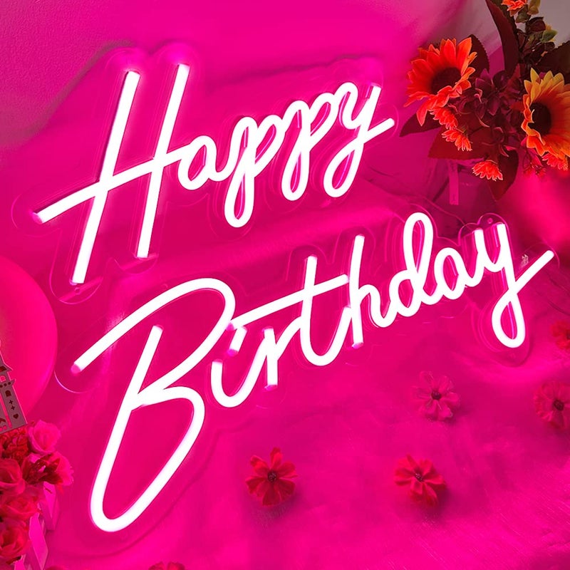 divatla 40"/23" Happy Birthday Neon Sign Large - Pink Happy Birthday Sign 12V - Happy Birthday Light Up Sign with Dimmable Switch - 2PCS Happy Birthday LED Sign for Backdrop, Party, Celebration, Decoration - Image 1
