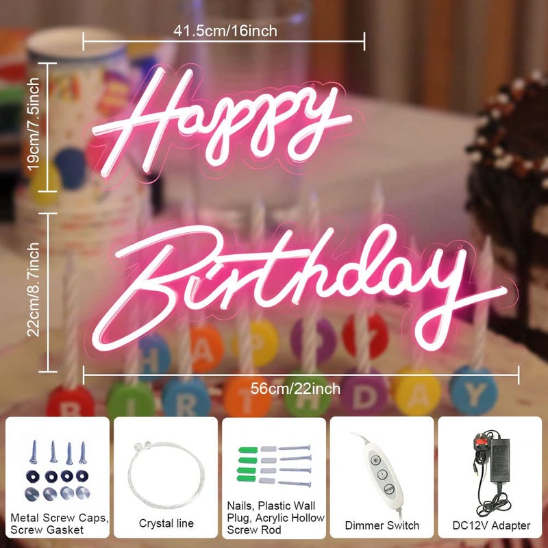 divatla 40"/23" Happy Birthday Neon Sign Large - Pink Happy Birthday Sign 12V - Happy Birthday Light Up Sign with Dimmable Switch - 2PCS Happy Birthday LED Sign for Backdrop, Party, Celebration, Decoration - Image 2