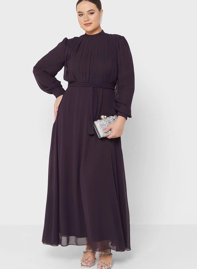 Khizana Pleated Belted Dress
