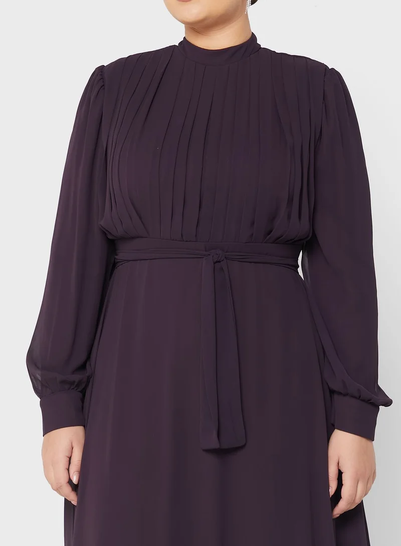 Khizana Pleated Belted Dress