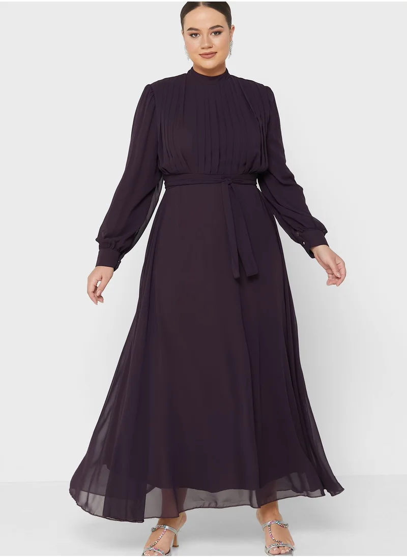 Khizana Pleated Belted Dress