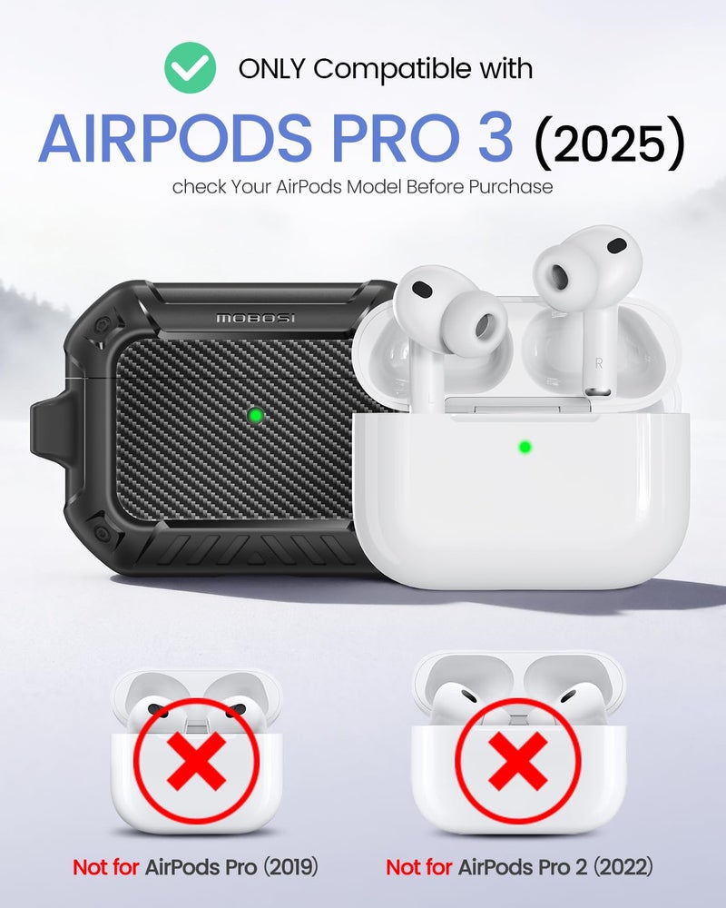 MOBOSI for AirPods Pro 3 Case, Compatible with AirPod 3rd Generation Cover [Compatible with MagSafe] with Lock&Keychain&Cleaner Kit, Full Body Shockproof Protective Hard Shell (2025), Black - Image 2