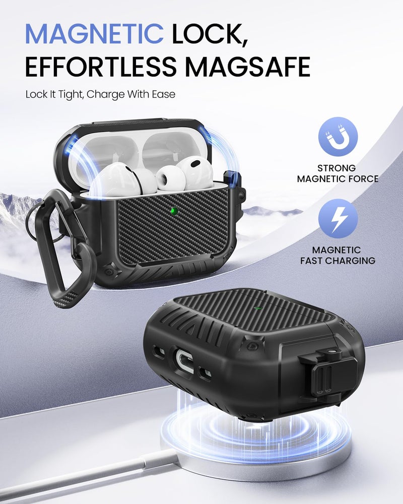MOBOSI for AirPods Pro 3 Case, Compatible with AirPod 3rd Generation Cover [Compatible with MagSafe] with Lock&Keychain&Cleaner Kit, Full Body Shockproof Protective Hard Shell (2025), Black - Image 3