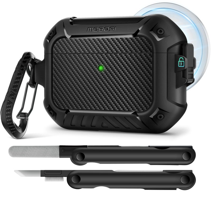 MOBOSI for AirPods Pro 3 Case, Compatible with AirPod 3rd Generation Cover [Compatible with MagSafe] with Lock&Keychain&Cleaner Kit, Full Body Shockproof Protective Hard Shell (2025), Black - Image 1