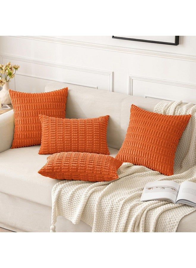 MIULEE مجموعة MIULEE من 2 أغطية وسائد زخرفية برتقالية 18x18 بوصة أغطية وسائد ناعمة مخططة من قماش الكوردuroy لزينة المنزل الحديثة في الخريف للكنبة وغرفة المعيشة والسرير - Image 4