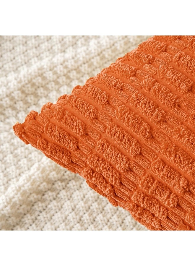 MIULEE مجموعة MIULEE من 2 أغطية وسائد زخرفية برتقالية 18x18 بوصة أغطية وسائد ناعمة مخططة من قماش الكوردuroy لزينة المنزل الحديثة في الخريف للكنبة وغرفة المعيشة والسرير - Image 2
