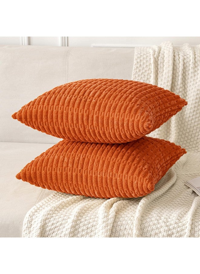 MIULEE مجموعة MIULEE من 2 أغطية وسائد زخرفية برتقالية 18x18 بوصة أغطية وسائد ناعمة مخططة من قماش الكوردuroy لزينة المنزل الحديثة في الخريف للكنبة وغرفة المعيشة والسرير - Image 5