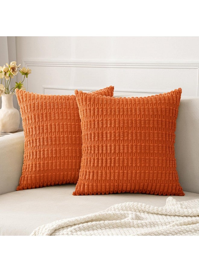 MIULEE مجموعة MIULEE من 2 أغطية وسائد زخرفية برتقالية 18x18 بوصة أغطية وسائد ناعمة مخططة من قماش الكوردuroy لزينة المنزل الحديثة في الخريف للكنبة وغرفة المعيشة والسرير - Image 1