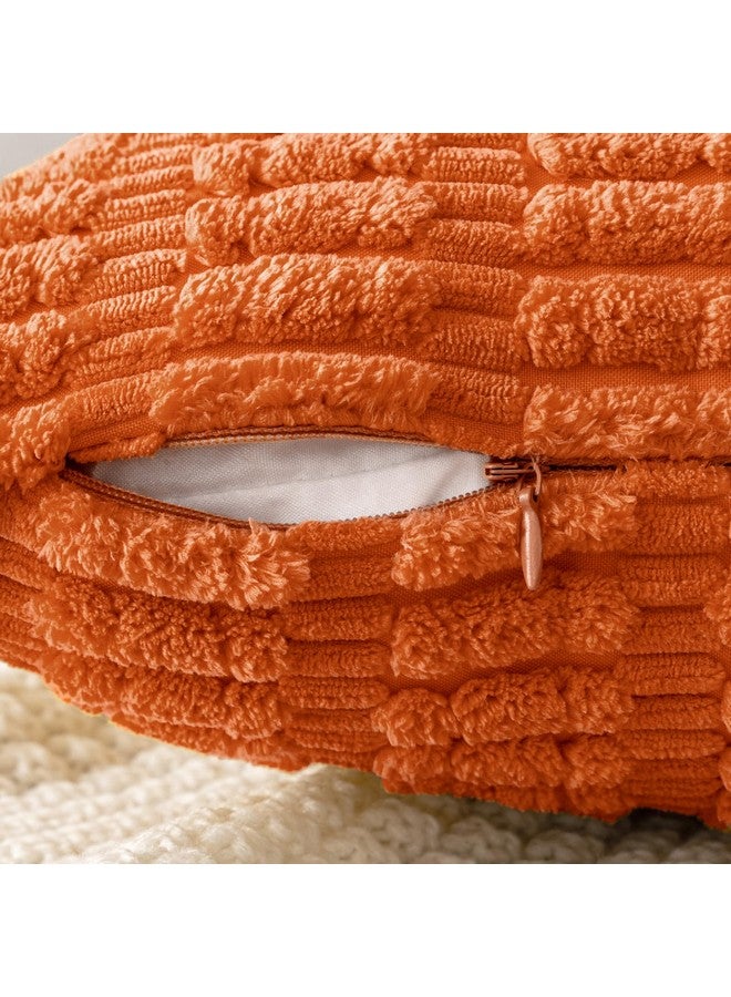 MIULEE مجموعة MIULEE من 2 أغطية وسائد زخرفية برتقالية 18x18 بوصة أغطية وسائد ناعمة مخططة من قماش الكوردuroy لزينة المنزل الحديثة في الخريف للكنبة وغرفة المعيشة والسرير - Image 3