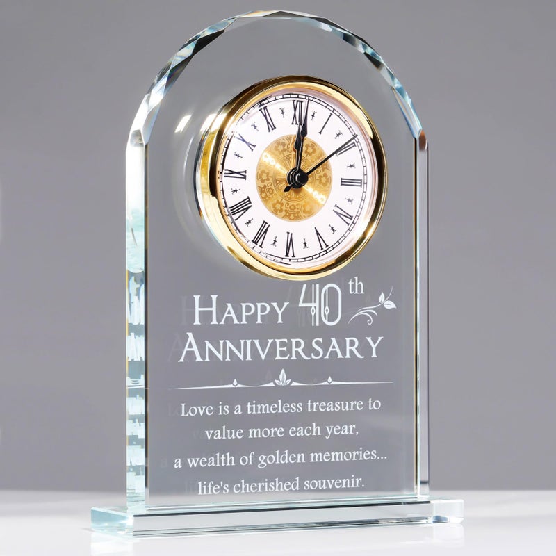 Movdyka Crystal 40th Anniversary Desk Clock Gifts Ruby Wedding Presents for Married Couples 40 Years of Marriage Ornaments for Living Room Keepsake for Her Him Parents