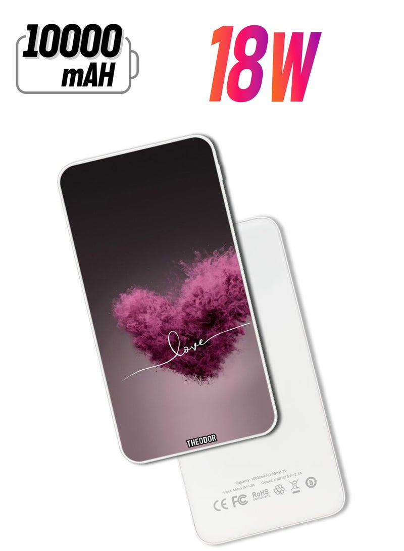 Theodor 10,000 mAh Super Fast Charging Ultra Compact Power Bank with Quick Charge & Power Delivery, Portable Charger For iPhone and Android Love - Image 1